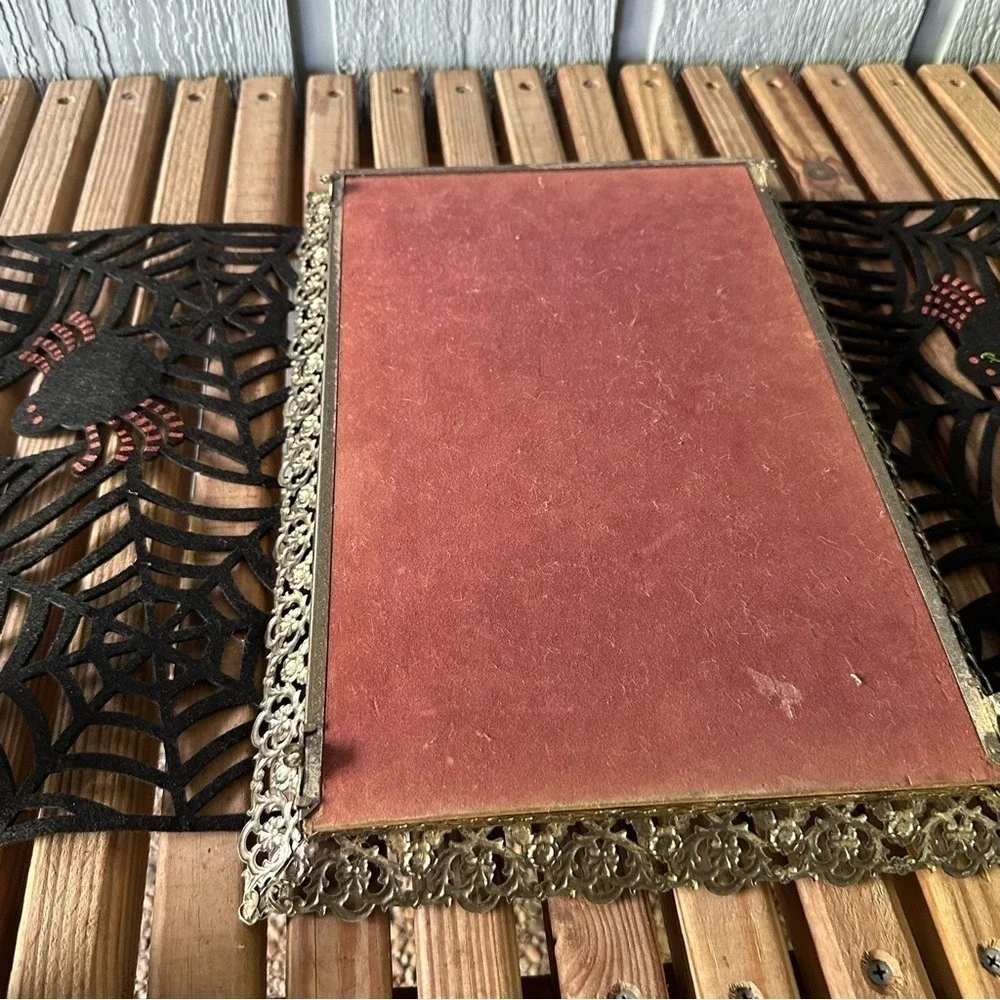 Vintage Glass Vanity Mirror Tray Large Hollywood Regency Brass Mid Century MCM